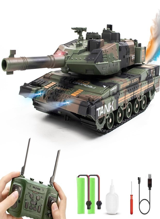 Hitish RC Tank - 2.4Ghz Remote Control Army Tank Toys with Auto Demo Sound Light Smoke - 13 Channel Military Vehicles Model Gift for Kids Adults Boys Age 6-8 9-12, Army Green - Image 1